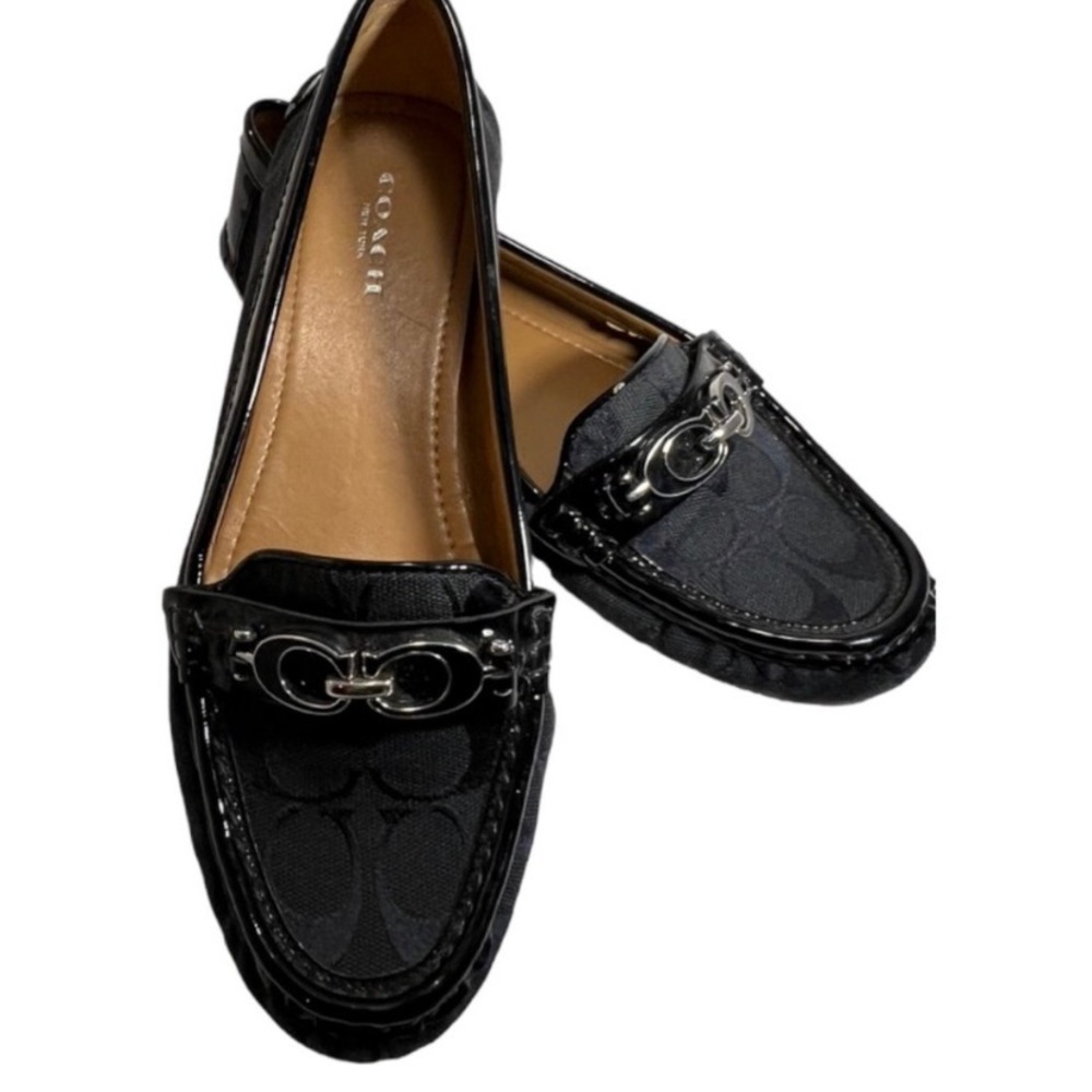 SOLD Coach Fortunata Black Signature Canvas/Patent Leather Loafers Style